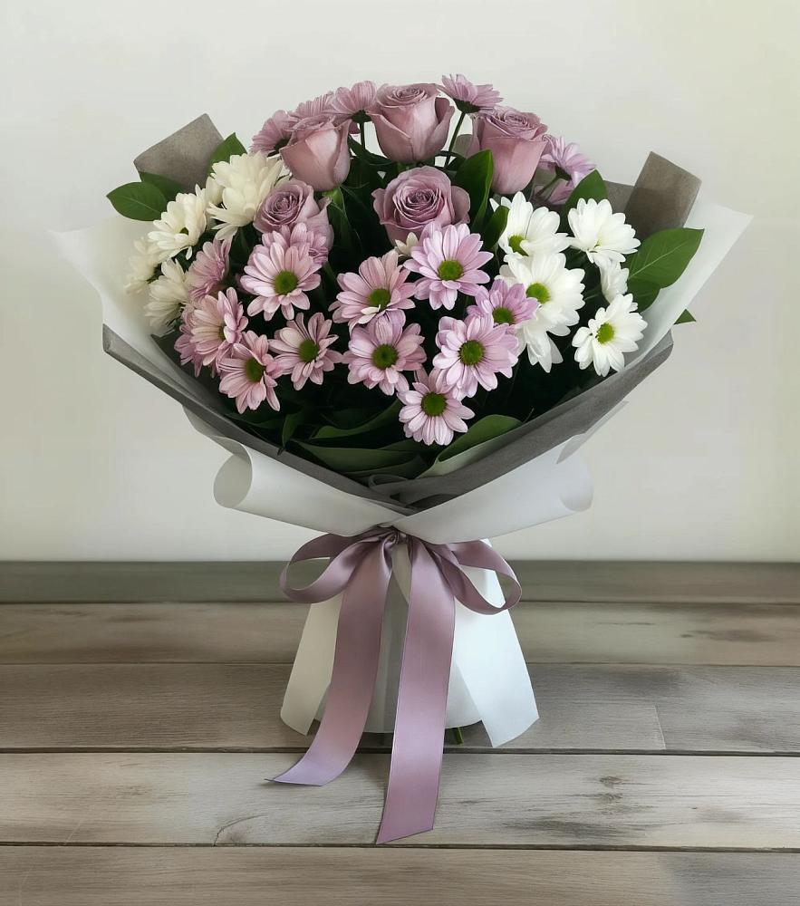 Букет цветов из: Хризантемы и Розы в Карымском