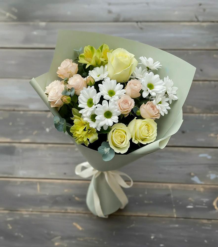 Букет цветов из: Альстромерии, Розы и Хризантемы в Карымском