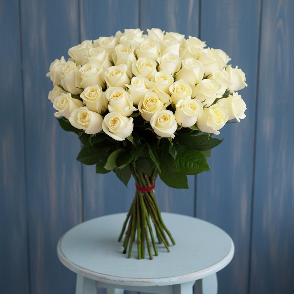 Букет 51 Белая роза Эдлесс Лав в Карымском