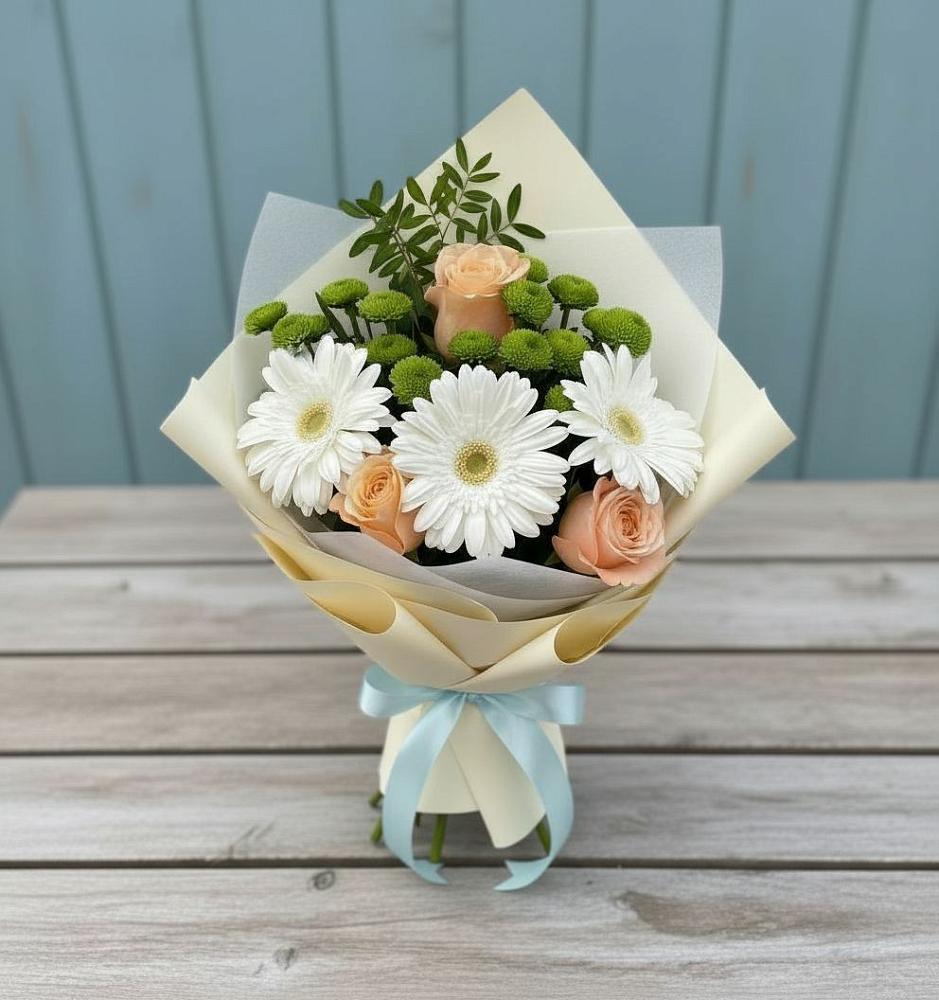 Букет цветов из: Герберы, Розы и Хризантемы в Карымском