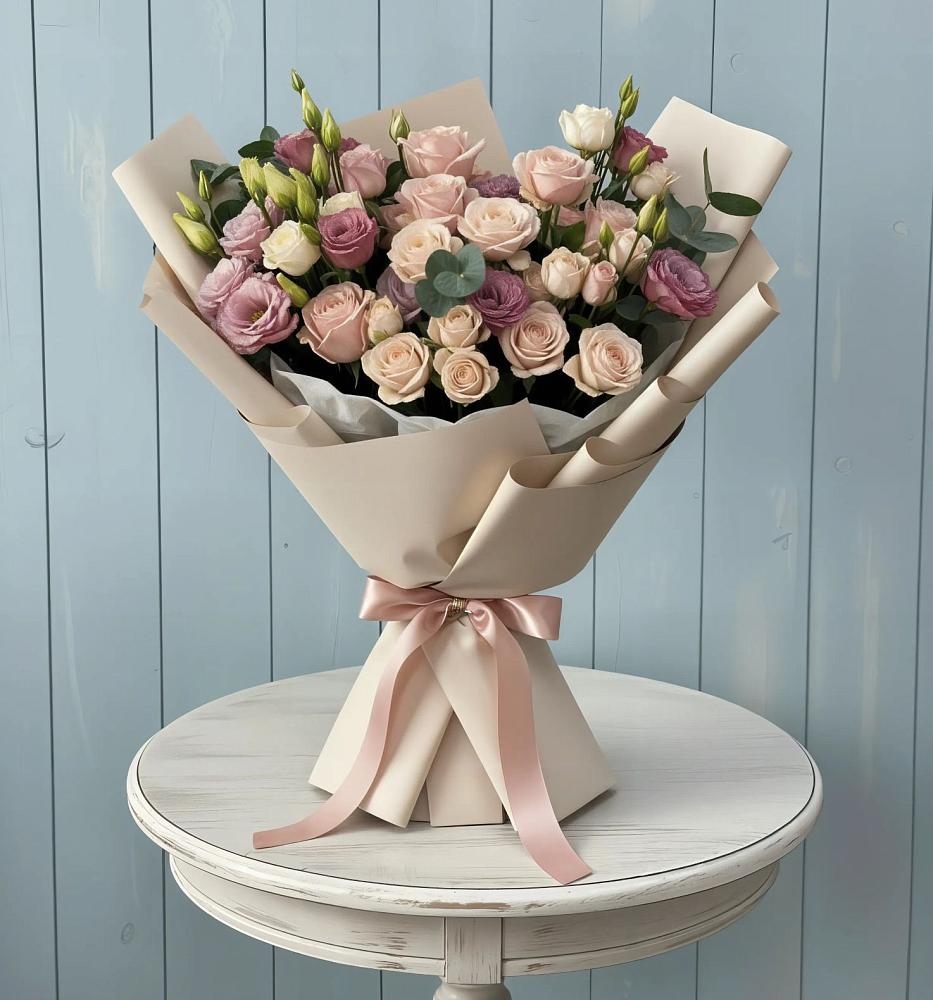 Букет цветов из: Розы и Лизиантусы в Карымском