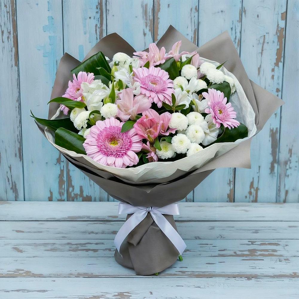 Букет цветов из: Герберы, Альстромерии и Хризантемы в Карымском